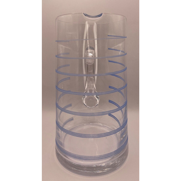 Vintage Heavy Glass Pitcher with Blue Stripes Pre-owned - Picture 3 of 5